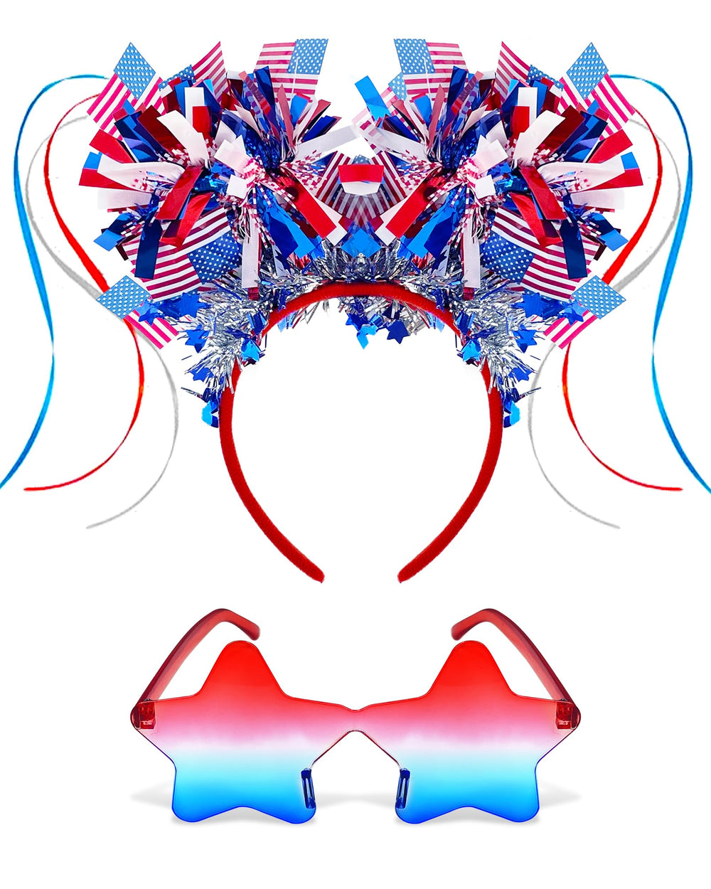 Hiwtonk headband front view showing bold patriotism and festive sparkle