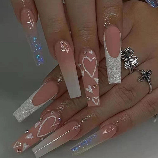 Hkanlre front packaging showing 24-piece pink coffin nails and benefits