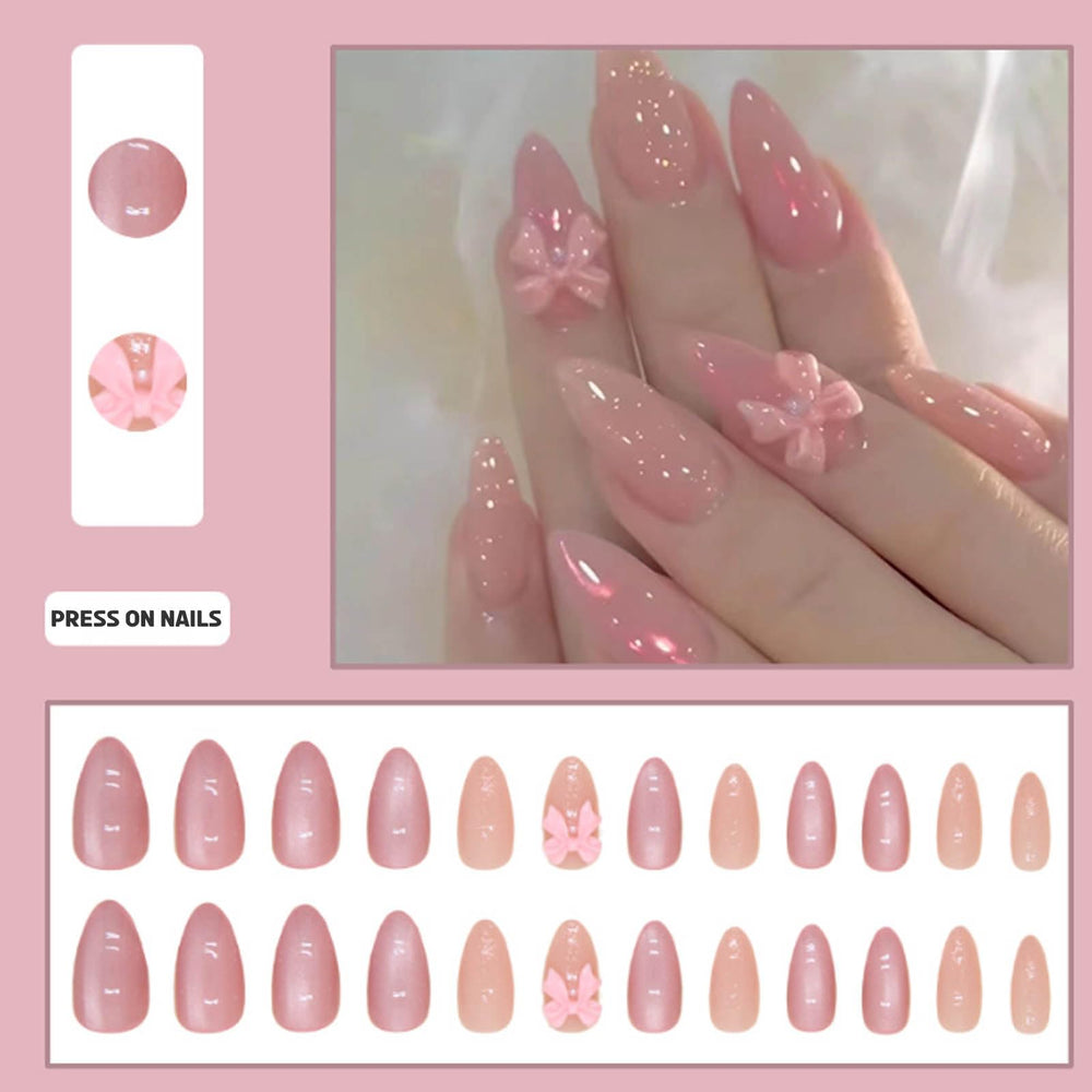 Hkanlre press-on nails in hand to show scale and comfortable wear