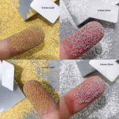 HNUIX beads applied on an acrylic nail tip demonstrating instant 3D shine