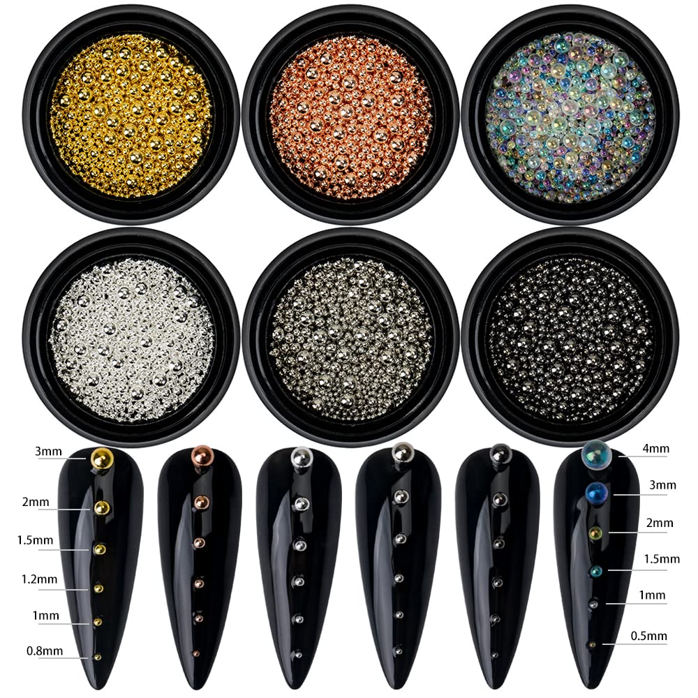 HNUIX beads applied on acrylic nail demonstrating precise placement and enhanced metallic accent