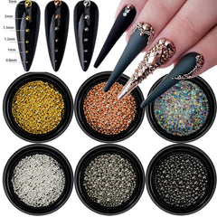 HNUIX front packaging of six-color nail beads set showing organized boxes and labels for easy use