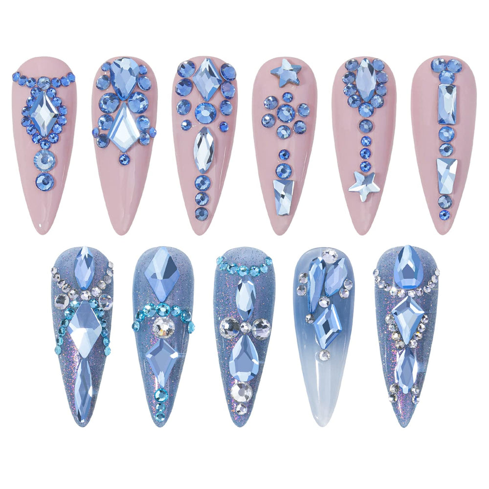 HNUIX gems applied on an acrylic nail demonstrating 3D sparkle and salon finish