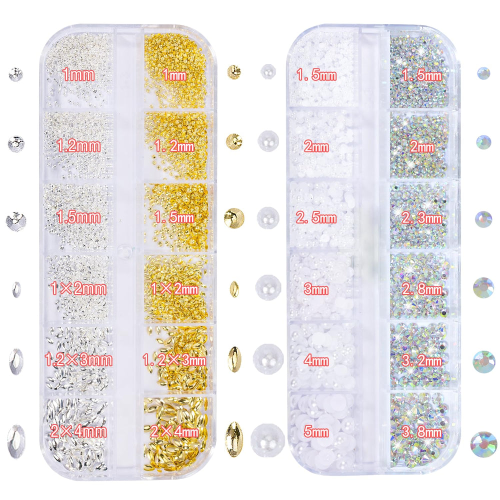 HNUIX grid contents top view displaying sorted rhinestones and sequins for faster design selection
