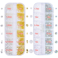 HNUIX grid contents top view displaying sorted rhinestones and sequins for faster design selection
