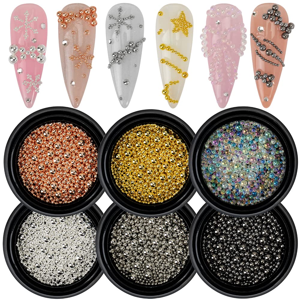 HNUIX close-up of mixed-size metal beads highlighting texture and reflective finish for detailed nails