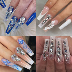 HNUIX crystals applied on stiletto nails demonstrating glamorous finished look