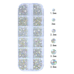 HNUIX array of rhinestone sizes arranged to show 1.8mm–4mm variety for precision