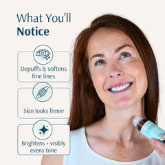 Holistic Goddess applied under-eye using roller to reduce puffiness and refresh