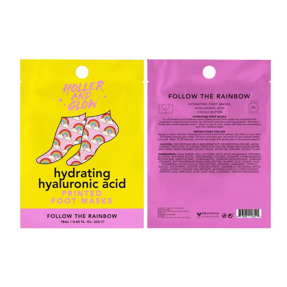 Holler & Glow foot mask next to hand to show size and ease of use