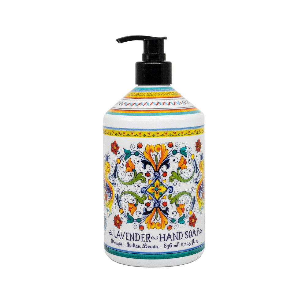 Home & Body Company Perugia Deruta lavender bottle close-up showing label and calming scent for relaxing hand care