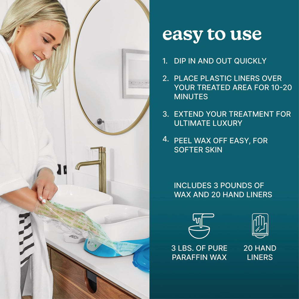 Homedics ParaSpa hands in use with liners creating warm, moisturizing wax treatment