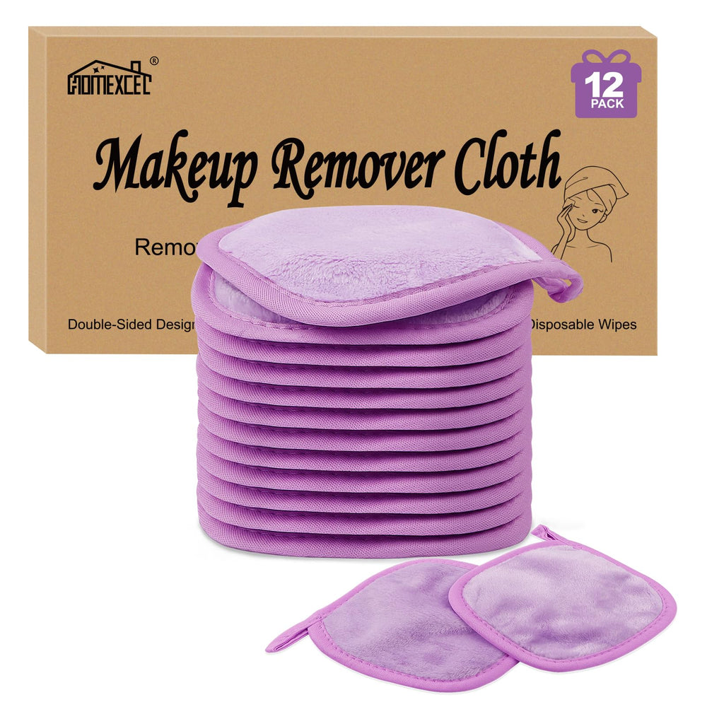 HOMEXCEL front view of 12-pack purple cloths showing compact packaging and convenience