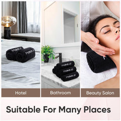 HOMEXCEL towel held in hand demonstrating 13x13 inch size and full-face coverage