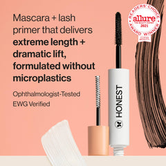 Honest Beauty double-ended tube visible primer and mascara design for easy use
