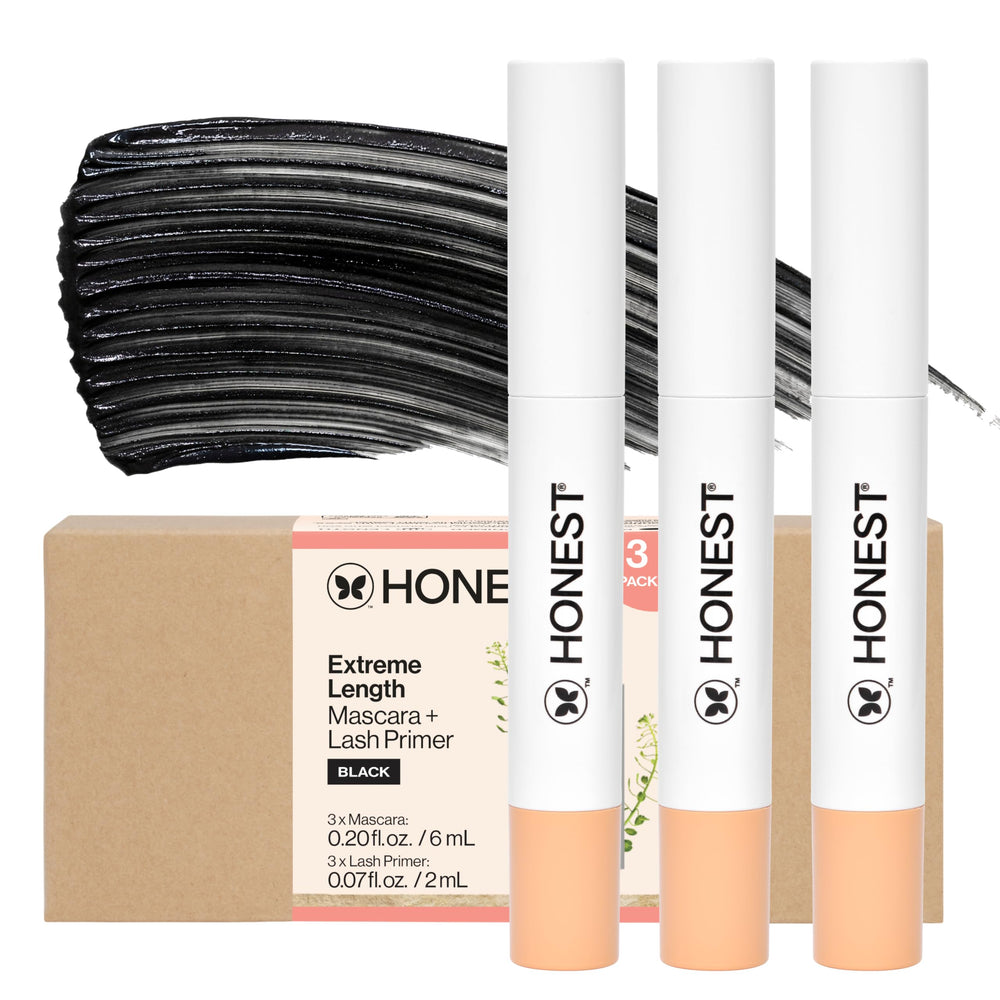 Honest Beauty front packaging showing three 2-in-1 mascara tubes for convenience