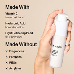 Honest Beauty serum texture drop showing lightweight consistency and instant luminous finish
