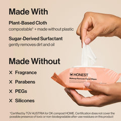 Honest Beauty wipe in hand removing makeup for quick convenient cleansing