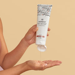 The Honest Company gel texture on hand displaying smooth consistency that rinses clean