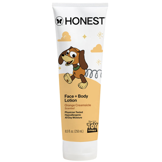 The Honest Company front bottle showing Orange Creamsicle scent and benefits