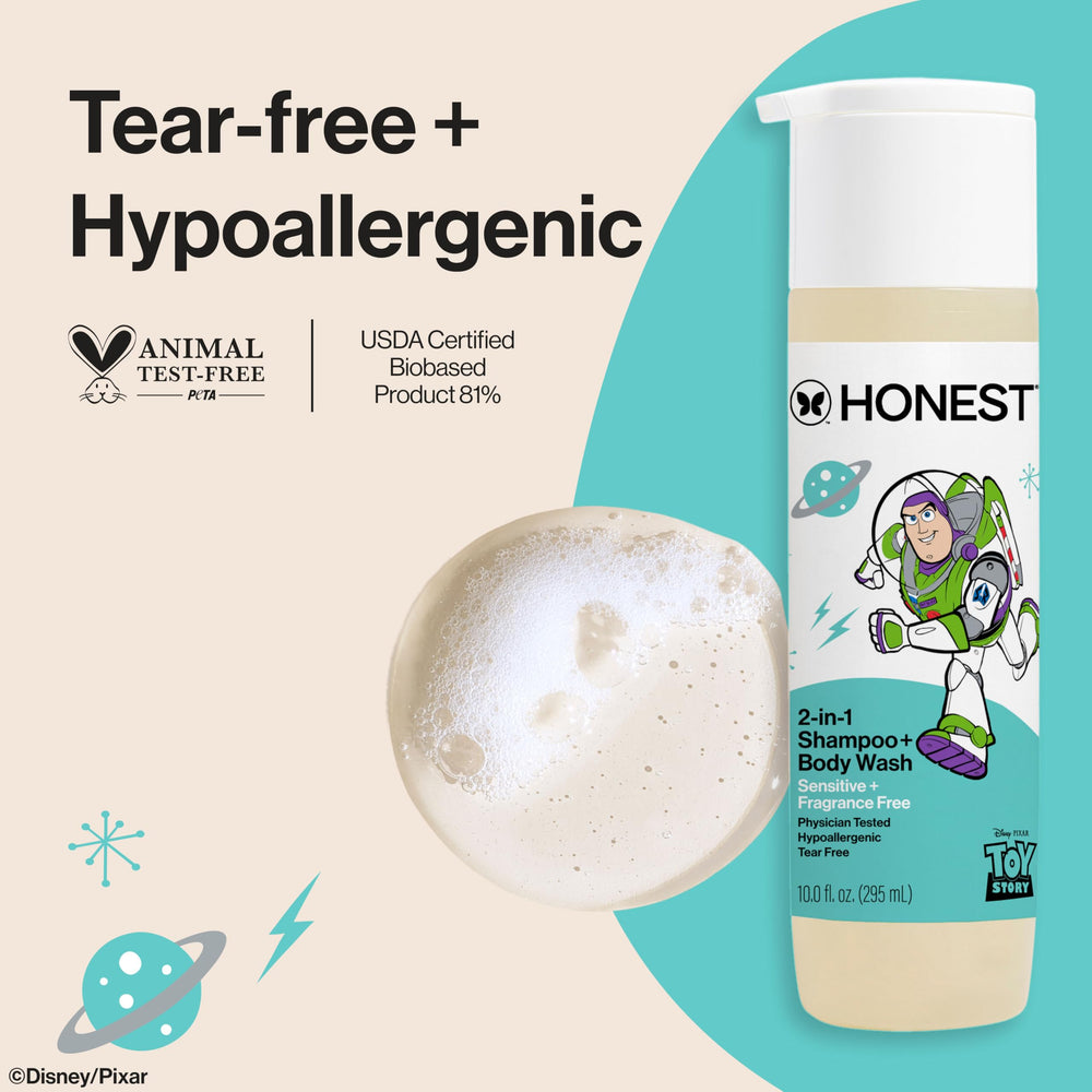 The Honest Company pump dispensing creamy lather for quick, easy bath routines