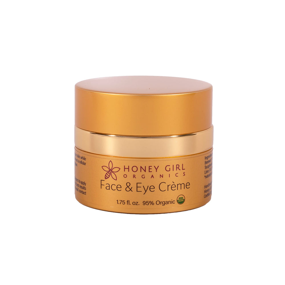 Honey Girl Organics front jar showing label and organic moisturizer benefits