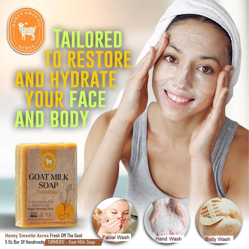 Honey Sweetie Acres soap on bathroom tray with towel conveying eco-friendly daily luxury