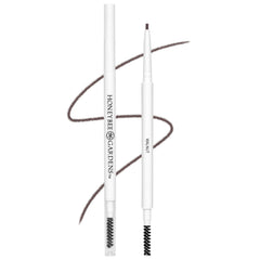 Honeybee Gardens brow pencil front view showing slim barrel and Walnut shade benefit: easy storage