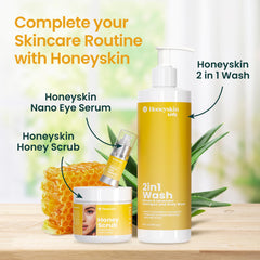 Honeyskin ingredients flatlay with botanical extracts for nourishment