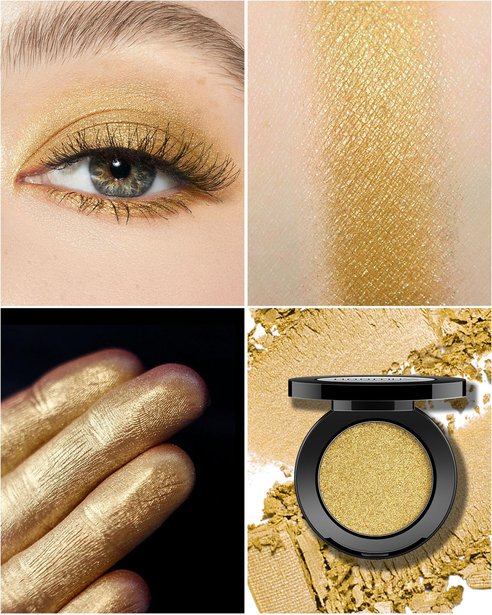 HOOMUSS gold eyeshadow on brush ready to apply for smooth coverage