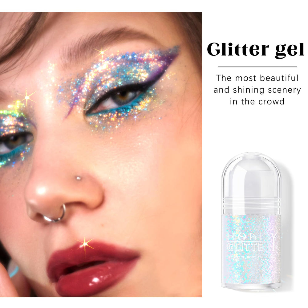 HOSAILY glitter applied to cheekbone creating glowing festival highlight