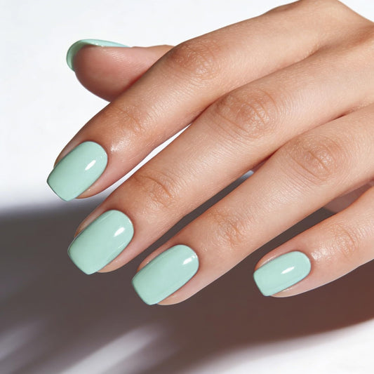HOSAILY front packaging showing mint press-on nails for instant salon look