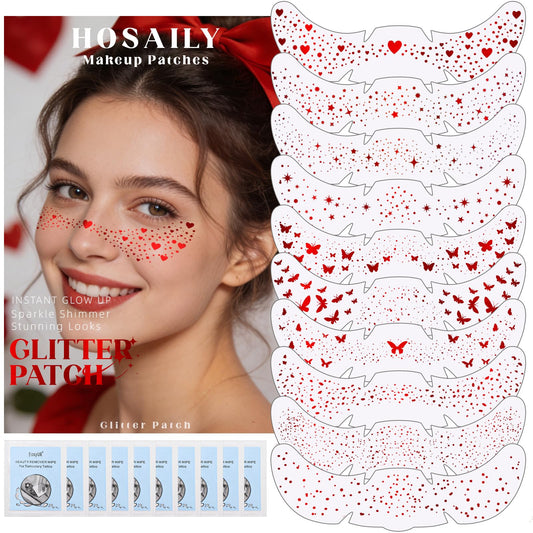 HOSAILY front packaging showing ten red glitter freckle sheets for quick glam