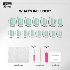 HOSAILY kit contents laid out with glue tabs buffer and applicator tools