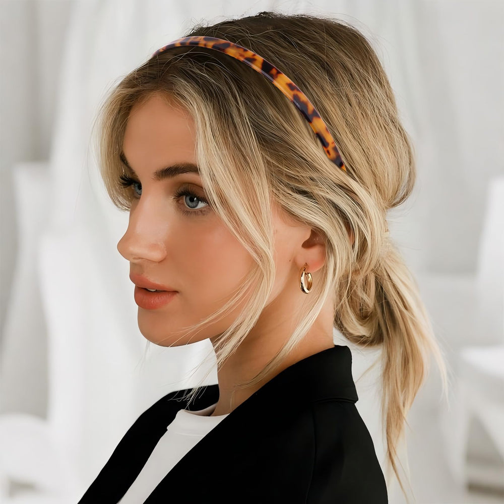 Hotalisona headband used during makeup application keeping hair away for neat grooming benefit
