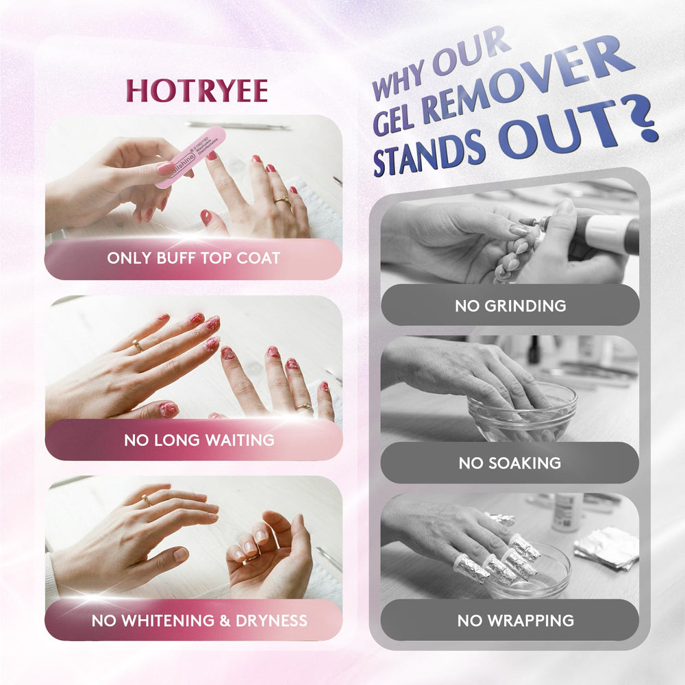 HOTRYEE texture and formula droplet showing non-drying acetone-free benefit