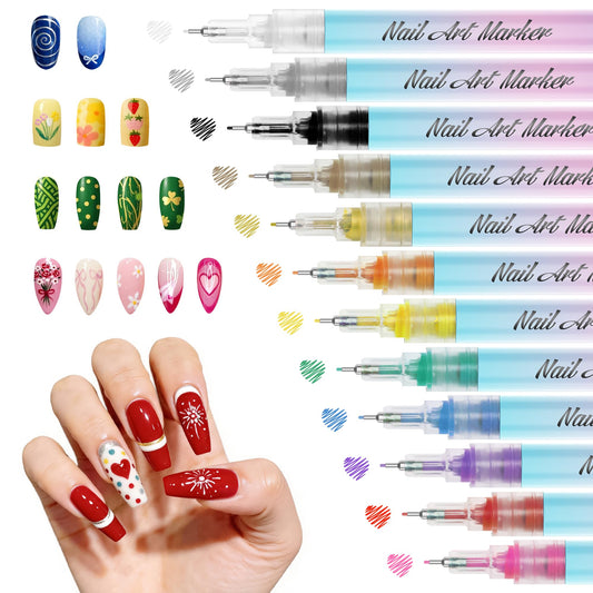 HOTU front packaging showing 12 colorful nail art pens and benefits