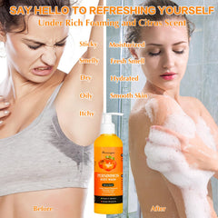 Hoveimpee bottle on shower shelf showing in-shower deodorizing benefit