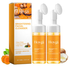 HOYGI front packaging showing cleanser and brush, clear branding benefit