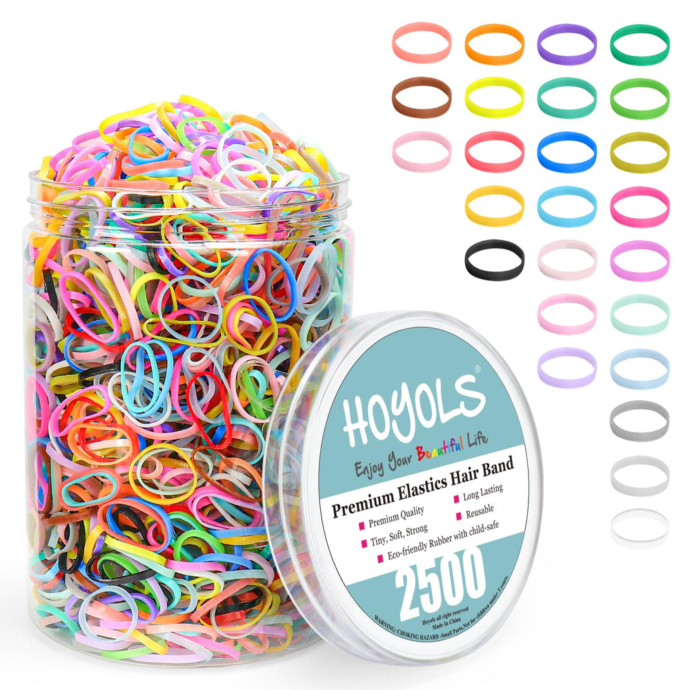 HOYOLS front packaging showing tub of 2500 colorful bands and benefits