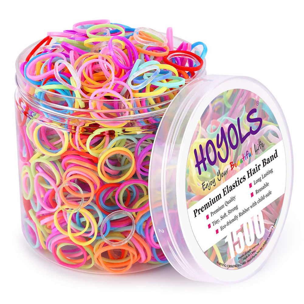 HOYOLS front packaging showing colorful mini hair ties and container for neat storage