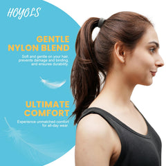 HOYOLS stacked hair ties next to ruler showing size and capacity benefit