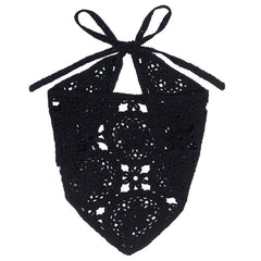 hoyuwak black crochet bandana front view shows stylish fit and coverage