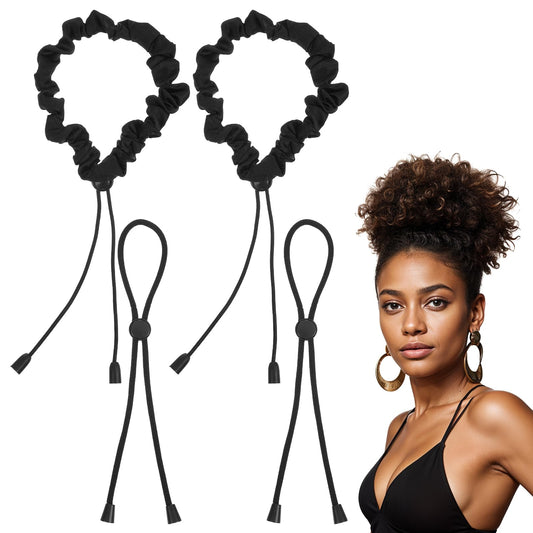Hpmjz front packaging showing eight black satin scrunchies and value pack benefit