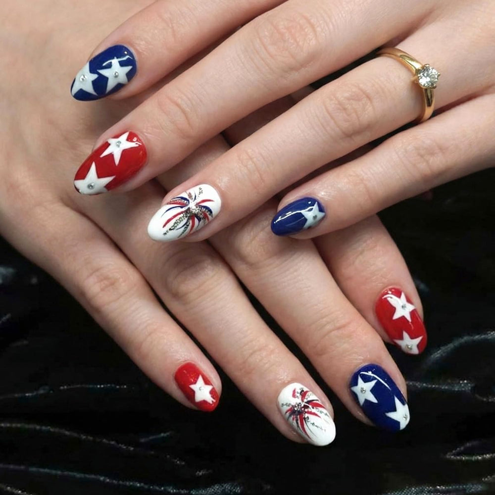 HPYFOI close-up of star and firework nail art showcasing festive detail and color