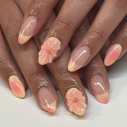 HPYFOI front packaging showing 24-piece short almond set for quick manicures