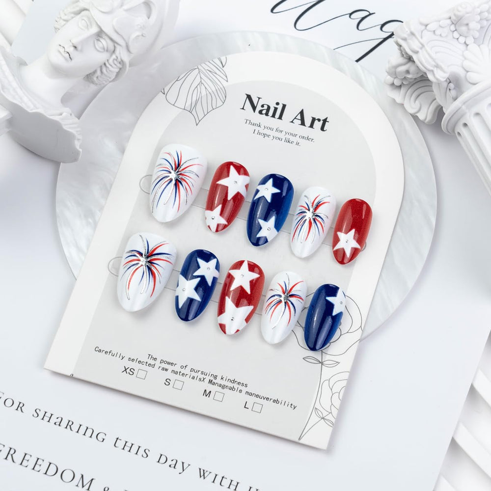 HPYFOI hands applying a press-on nail demonstrating quick at-home convenience