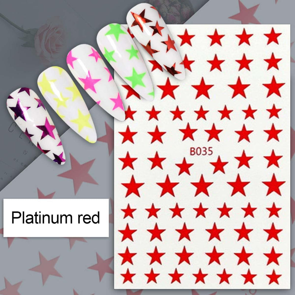 HPYFOI star decals applied to acrylic nails showing a polished finished manicure