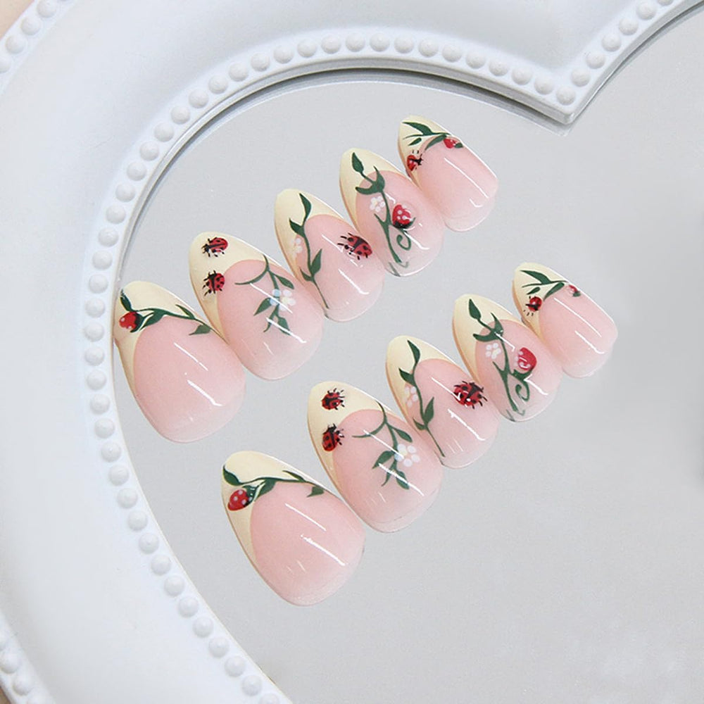HPYFOI side profile of short almond press-on nails for natural fit