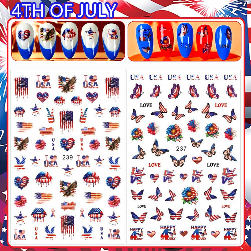 Hrnsnails finished manicure featuring glossy patriotic nails ready for photos